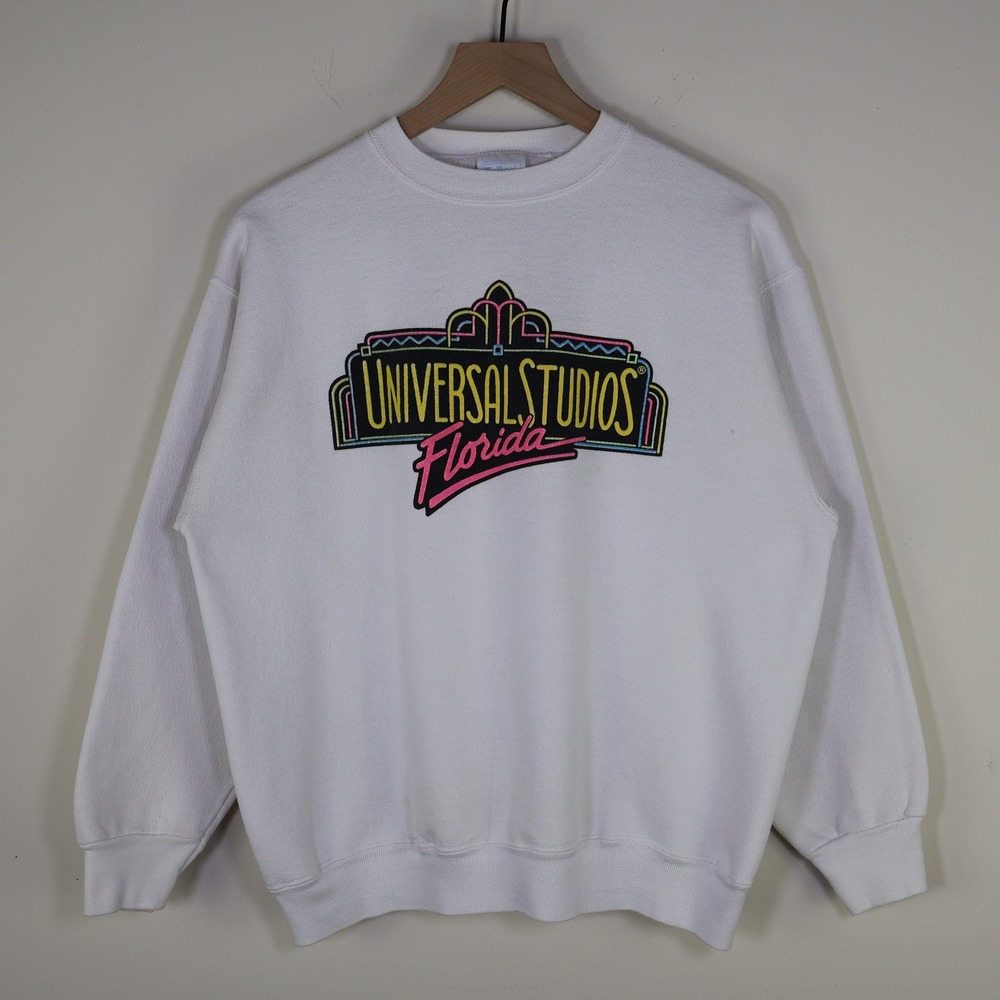 Vintage Universal Studios Florida Tultex Sweatshirt White Neon Graphic Large